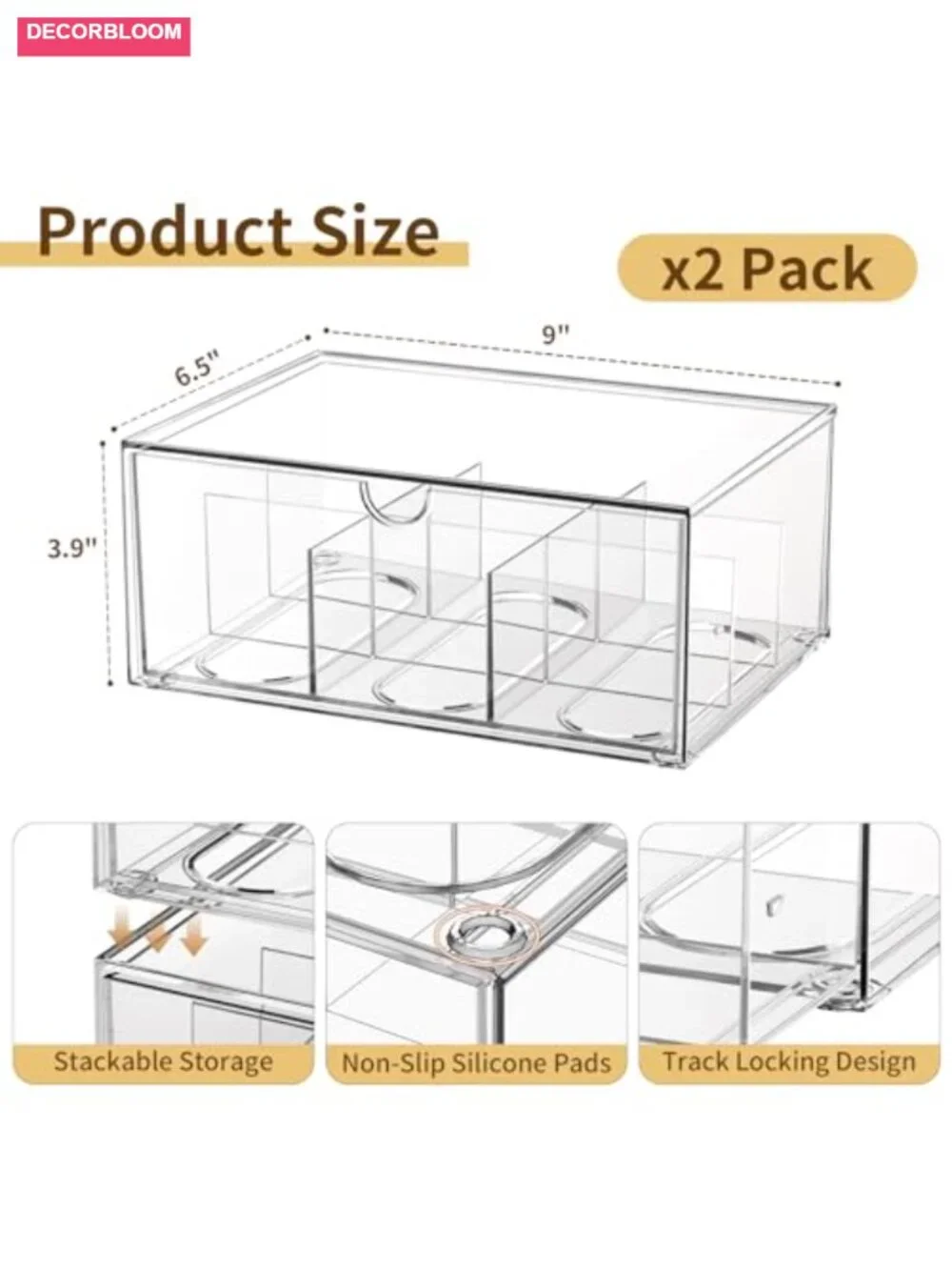 Clear Plastic Drawer Organizer with Dividers - Stackable Storage for Kitchen